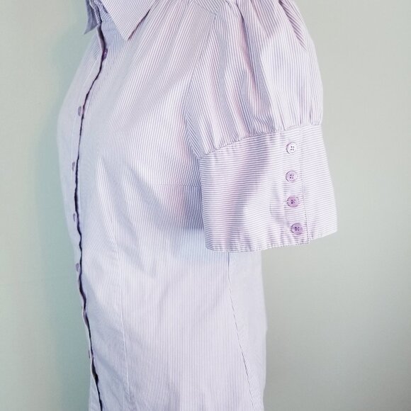 Apt 9 Lavender Pin Striped Button Front Blouse Puff Sleeves Women's Size Medium - Picture 4 of 8
